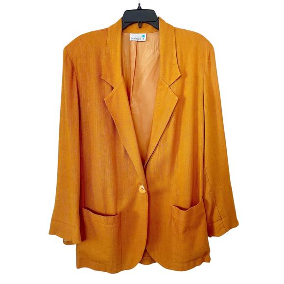 Vintage Danielle B Orange Lined Linen Blazer One-Button Jacket Artsy Size 12-14 - Picture 1 of 7
